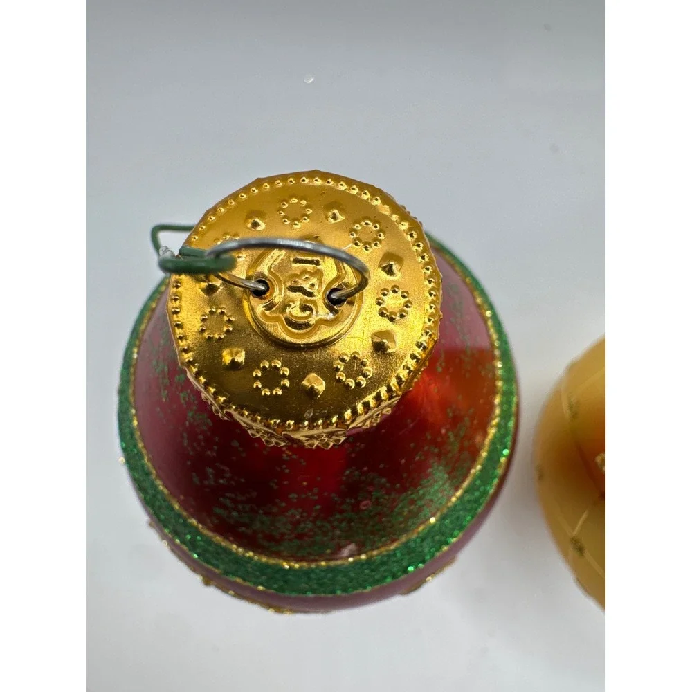 G&D Glass Christmas Ornaments Red Gold Glitter Teardrop Set of 2 3-Inch